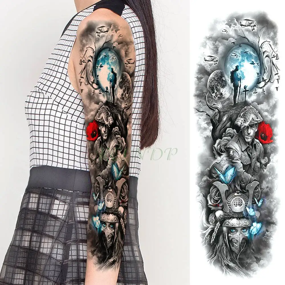 Водонепроницаемый Временные татуировки стикер череп Девушка Крест роза цветок