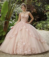 blush cheap quinceanera dresses ball gown spaghetti straps tulle appliques beaded puffy sweet 16 dresses