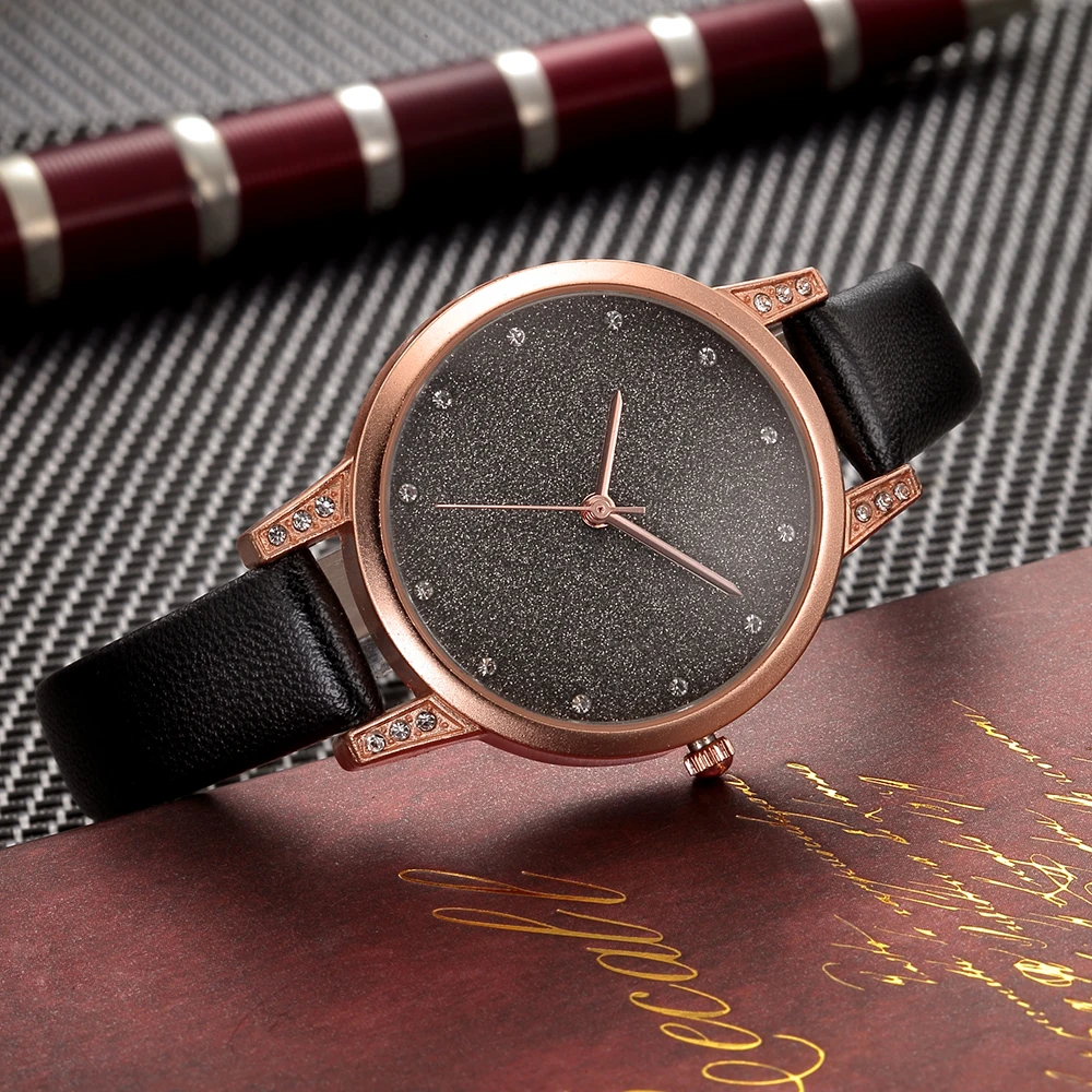 Женские наручные часы с блестками модные кварцевые синим звездным небом и