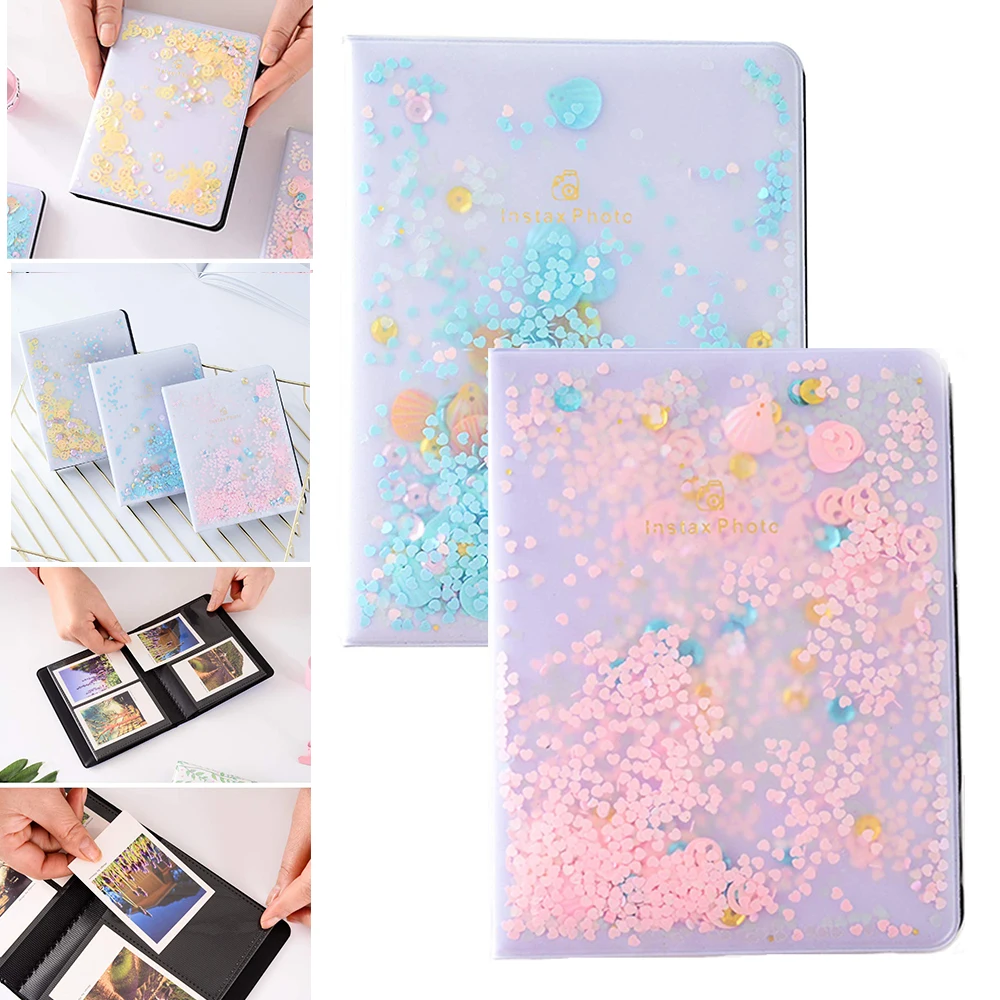 3 дюйма Quicksand Sequin 64 карманы Instax Мини-пленка фотоальбом для FujiFilm Instax Mini 8, Mini 9 7s 50 90 Fuji фильмы бумага