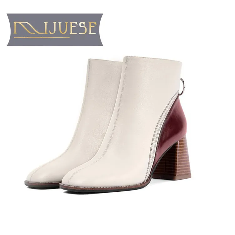 Женские ботильоны из коровьей кожи с квадратным носком на высоком