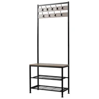 Industrial Coat Rack Hall Tree Entryway Shoe Bench  Storage Shelf Organizer  Accent Furniture with Metal Frame Gray Color