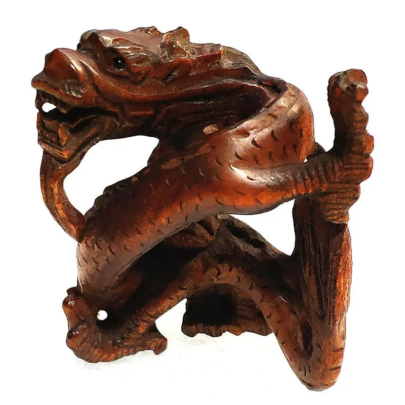 

Y6676 - 2 "резная вручную японская фигурка Netsuke из ящика резьба: дракон