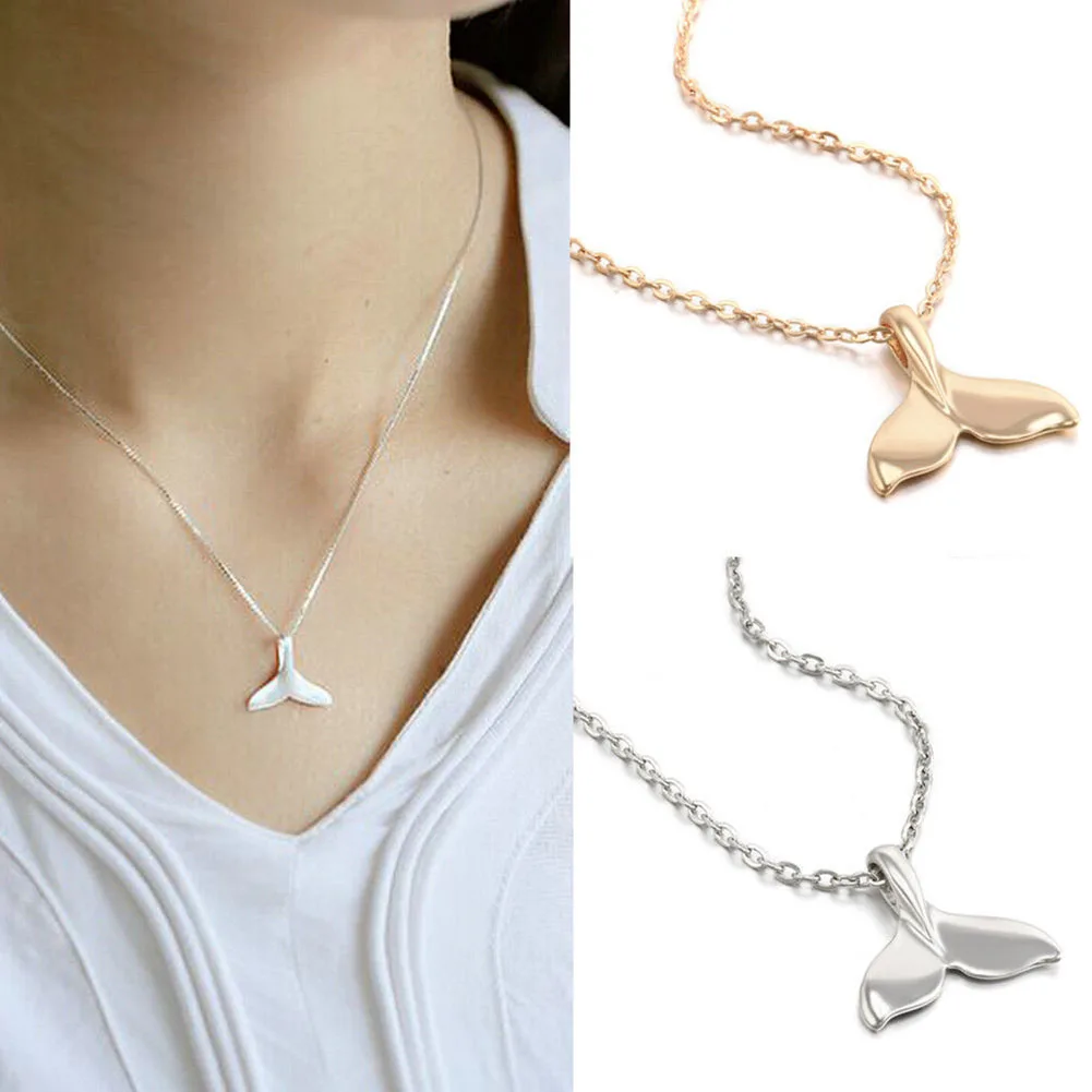 New Design Fish Whale Tail Pendant Necklace for Women Vintage Gold Silver Color Female Jewelry Link Chain Gift