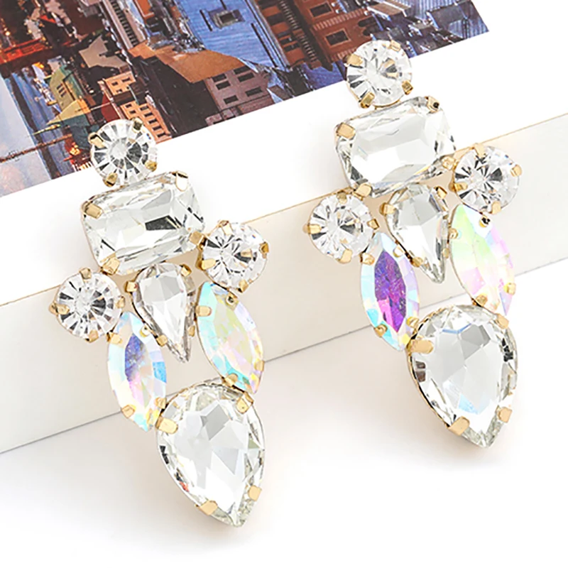 

ZHINI Fashion Gold Color Dangle Earrings for Women Simple Charm Colorful Rhinestone Earring Crystal Jewelry 2020 brincos