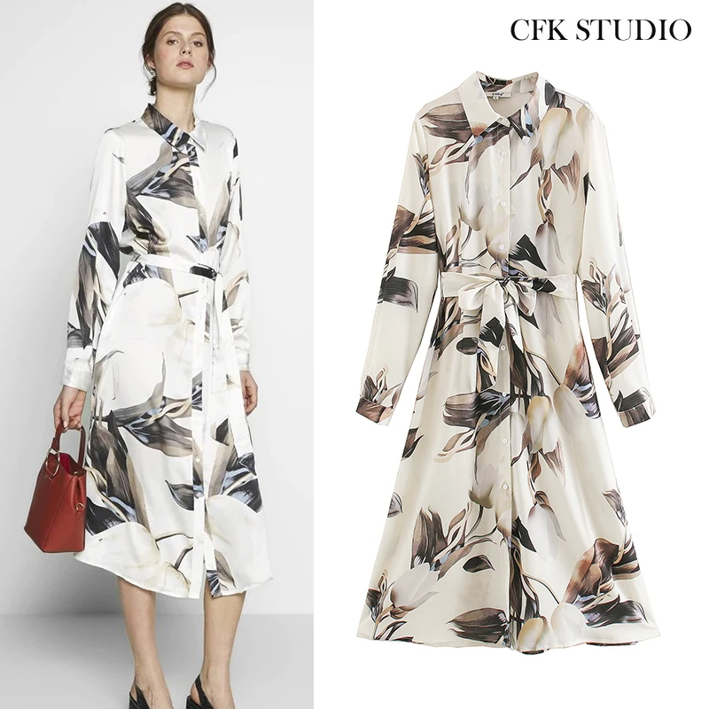 Женское платье с цветочным принтом Za элегантное свободное оборками и длинным