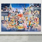 Постер с изображением Микки Мауса и друзей Диснейленда, мультяшный магический пейзаж, Картина на холсте, настенное искусство, украшение для детской комнаты и дома