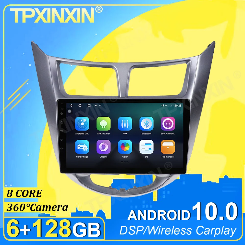 

IPS Android 10 6+128G Carplay For Hyundai solaris 2010-2016 360 Camera DSP Multimedia Player Radio Tape Recorder Video Navi GPS