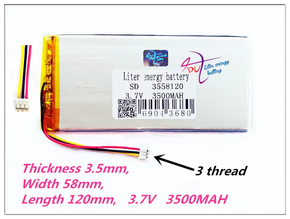3 резьбы 3558120 7 V 3500mah литий полимерный аккумулятор с защитной доской для PDA