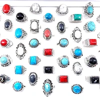 mixmax 50pcs vintage mens womens jewelry rings silver plated mixed styles imitation turquoise ring wholesale with a display box