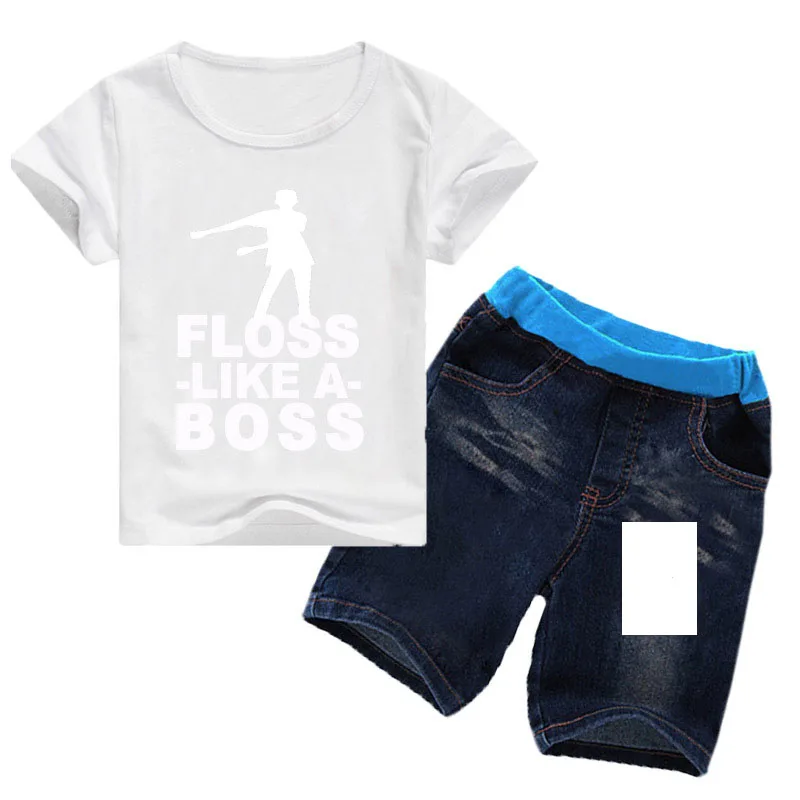 

2-16Y Summer Cartoon Floss Like A Boss Tshirt Shorts Denim Pants Sport Suit Children Clothing Boys Baby Kids Jeans Clothes Sets