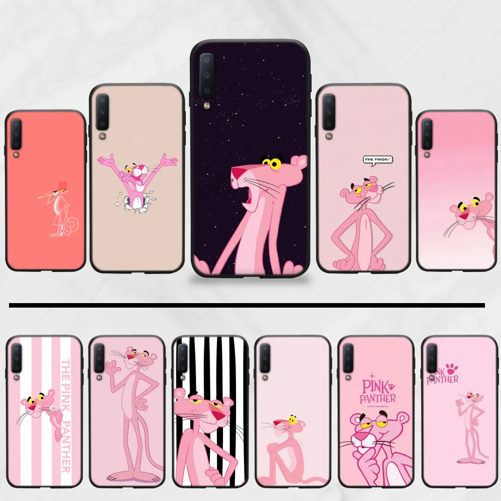 Розовый пантер милый мультяшный силиконовый черный чехол для телефона Samsung A20 A30