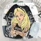 Женские хлопковые топы с принтом Алисы, Белоснежки, повседневные футболки с коротким рукавом в стиле 90-х, женская футболка с принтом Алисы в стране чудес