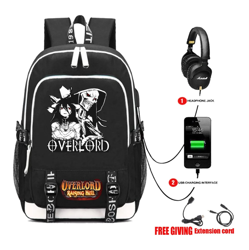 Персонаж Аниме Overlord парусиновый рюкзак USB зарядка разъем для наушников