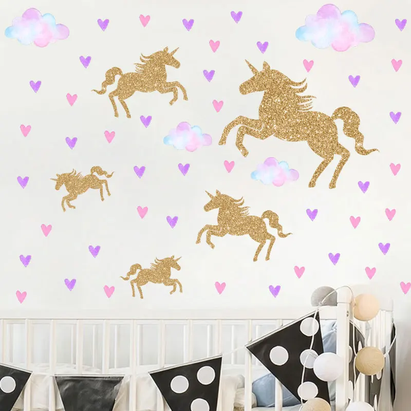 

Fantastic Unicorn Heart Shape Pattern Wall Sticker For Kids Room Bedroom Home Decoration Diy Animal Mural Art Pvc Decals