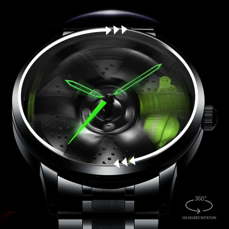 

Creative 3D Spinning Dial Men Watches Car Rim Wheel Design Waterproof Luminous Hollow Wristwatch Sport Fashion Relogio Masculino