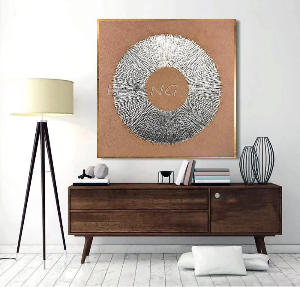 Кирпичный Красный фон абстрактный Серебряный круг текстурная Живопись Ручная