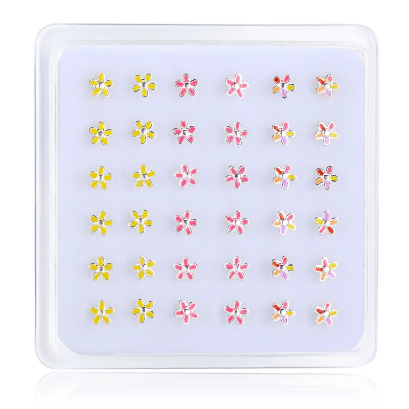 Серьги гвоздики женские из серебра 925 пробы с цветным цветком|Украшения для волос