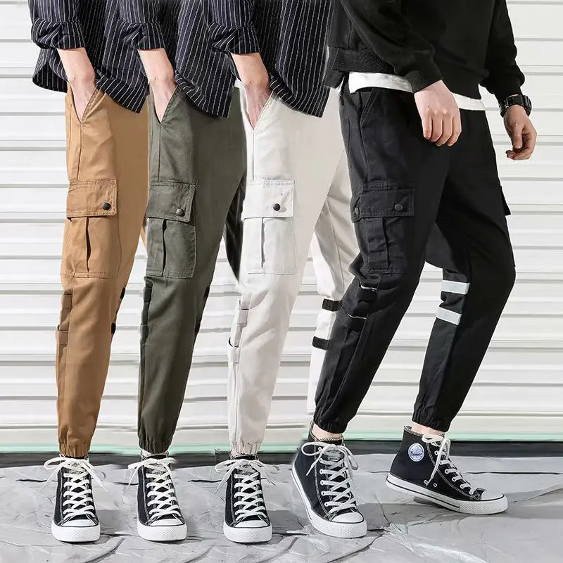 

Брюки мужские с эластичным поясом, модные штаны-карго в стиле хип-хоп, цветные джоггеры с прострочкой, уличная одежда