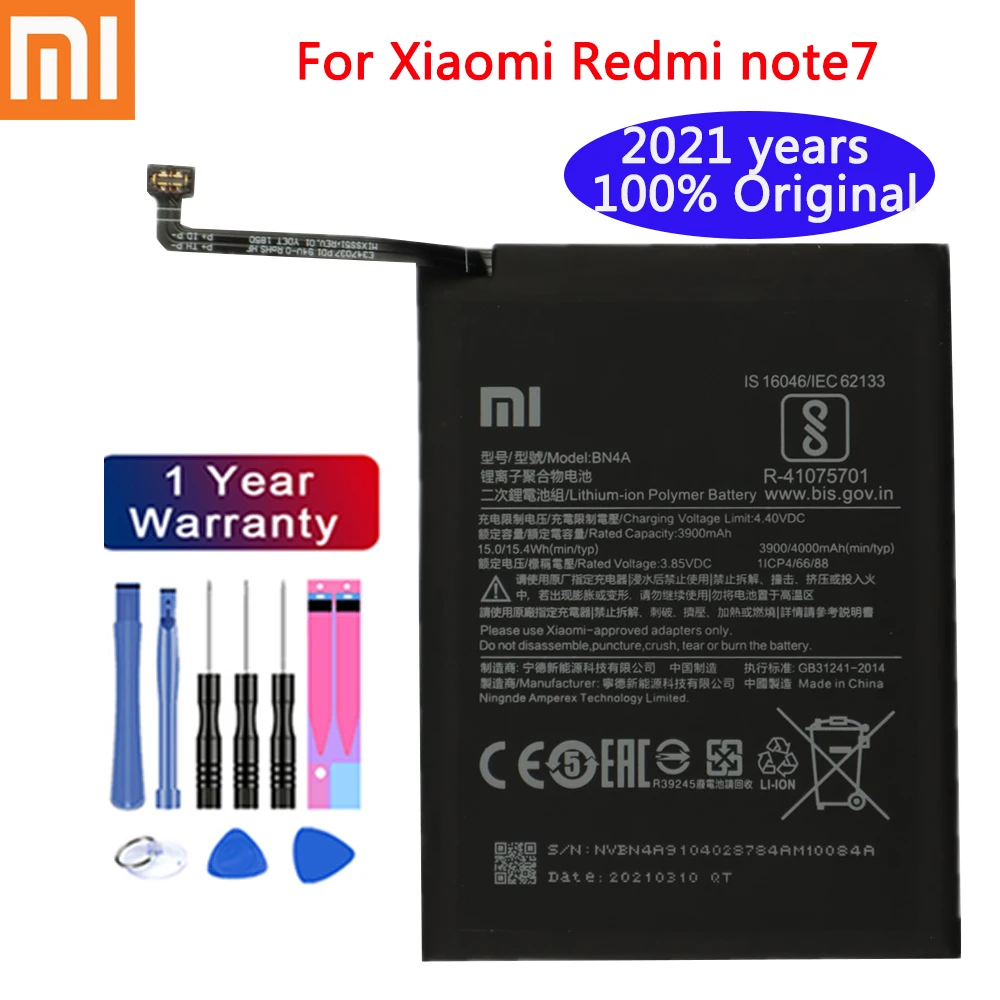 

2021years 100% original Battery Phone Batteries 4000mAh BN4A For Xiaomi Redmi Note7 Note 7 Pro M1901F7C Genuine Battery + tools