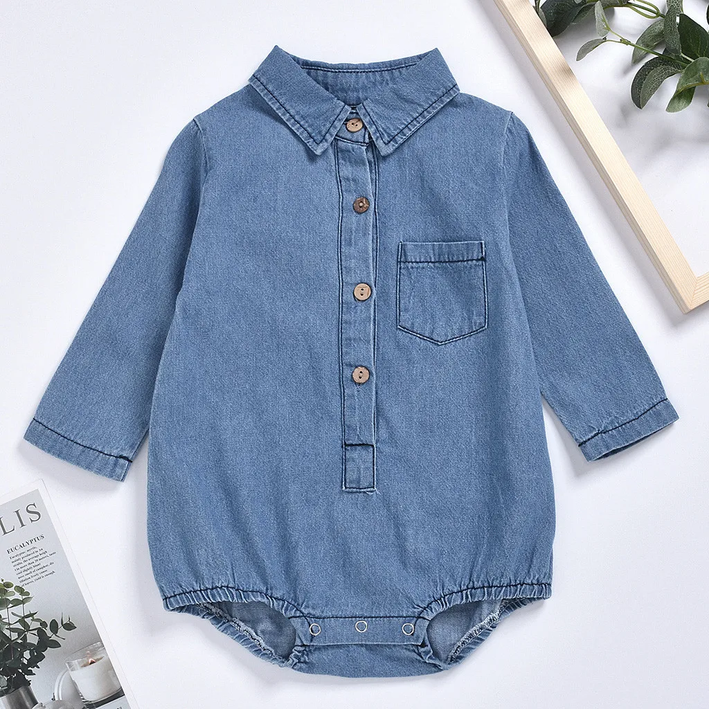 Джинсовый комбинезон для новорожденных мальчиков и девочек одежда с длинными