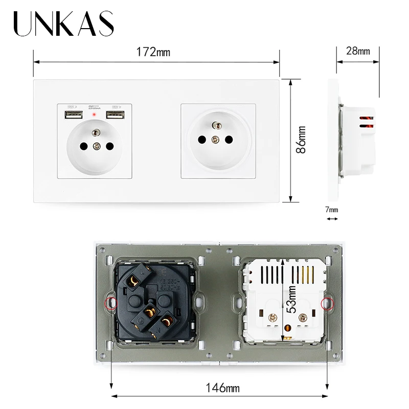 UNKAS пластиковая панель 1 клавиша французская стандартная настенная розетка +