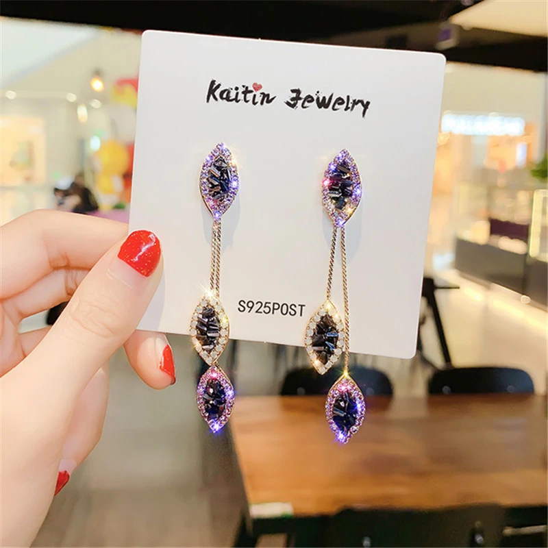 

Luxury Female Crystal Zircon Stone Earrings Fashion 925 Needle Filled Jewelry Vintage Double Stud Earrings For Women gift