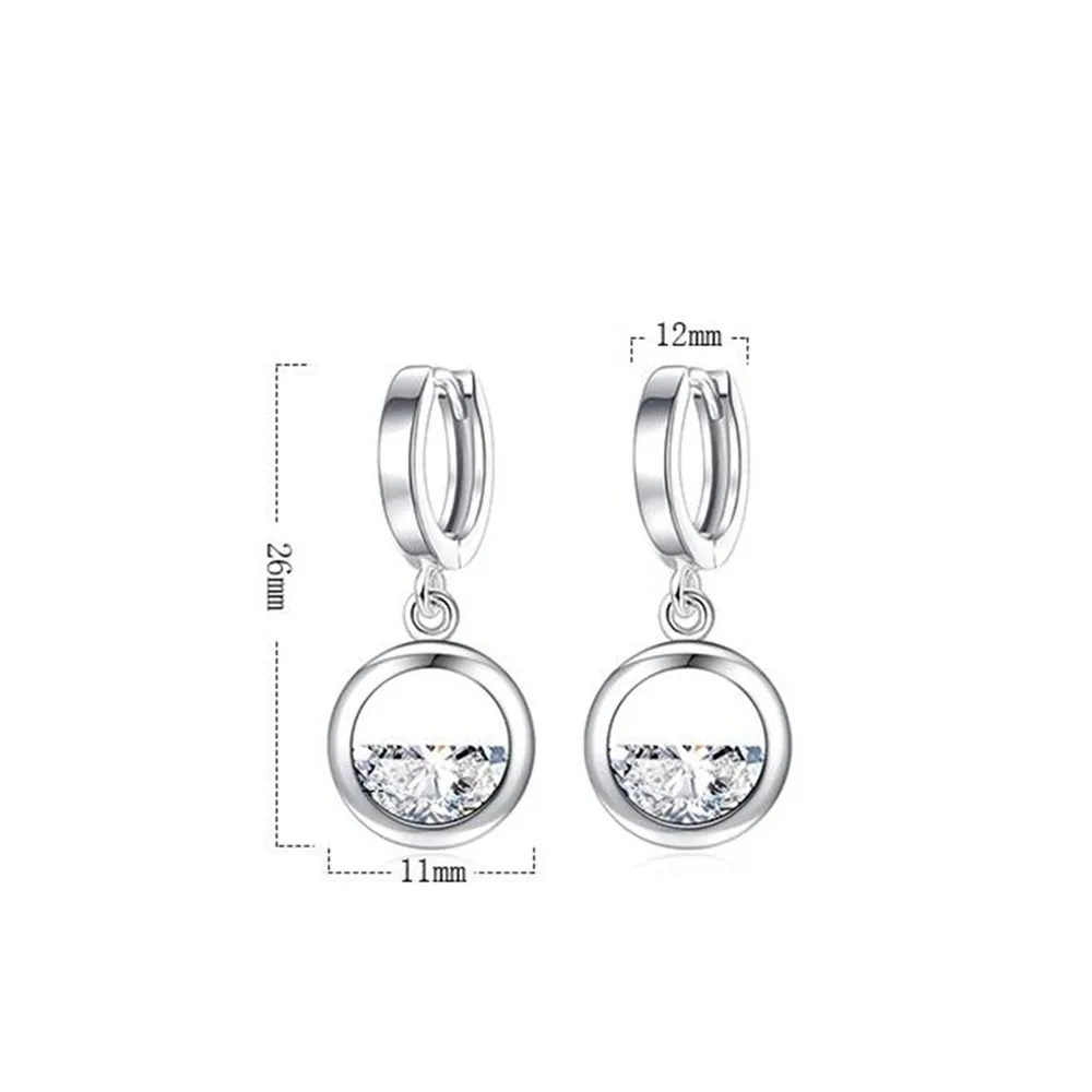 

925 Sterling Silver New Woman Jewelry Fashion Earrings High Quality Semi-circular Crystal Retro Hollow Long Fashion