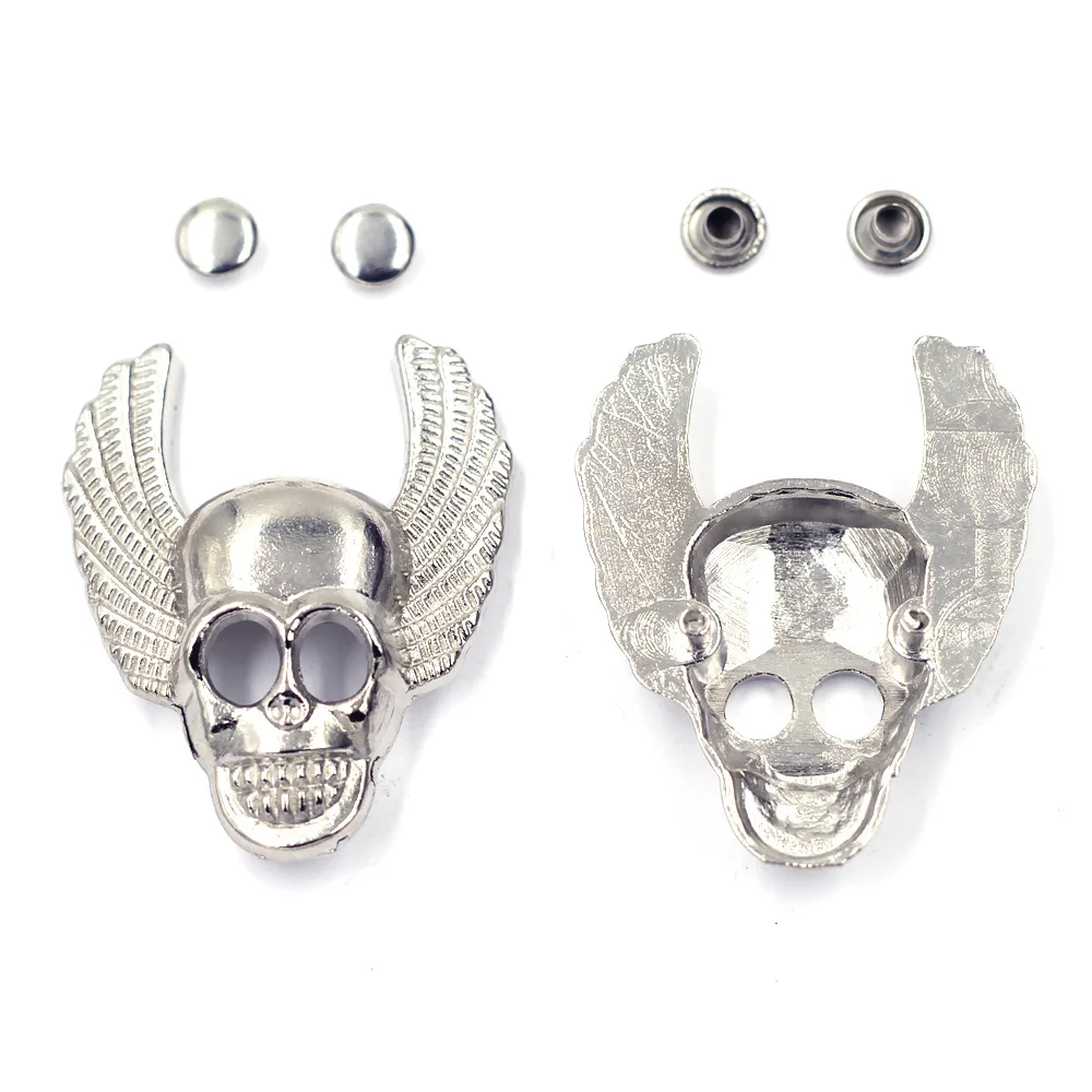 

2 Sets Silver Tone Garment Rivets Hollow Skeleton Skull Wings Studs Spots Belt Bag Shoes Clothes Crafts Sewing Hardware 44x36mm