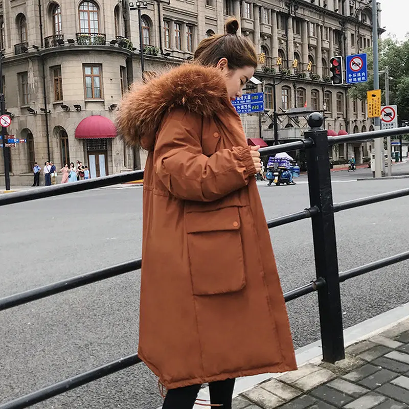 Tangada зимнее женское черное пальто с хлопковой подкладкой размера плюс 2XL длинная парка с меховым воротником пальто с капюшоном теплая верхняя одежда AMK11 - Цвет: Caramel