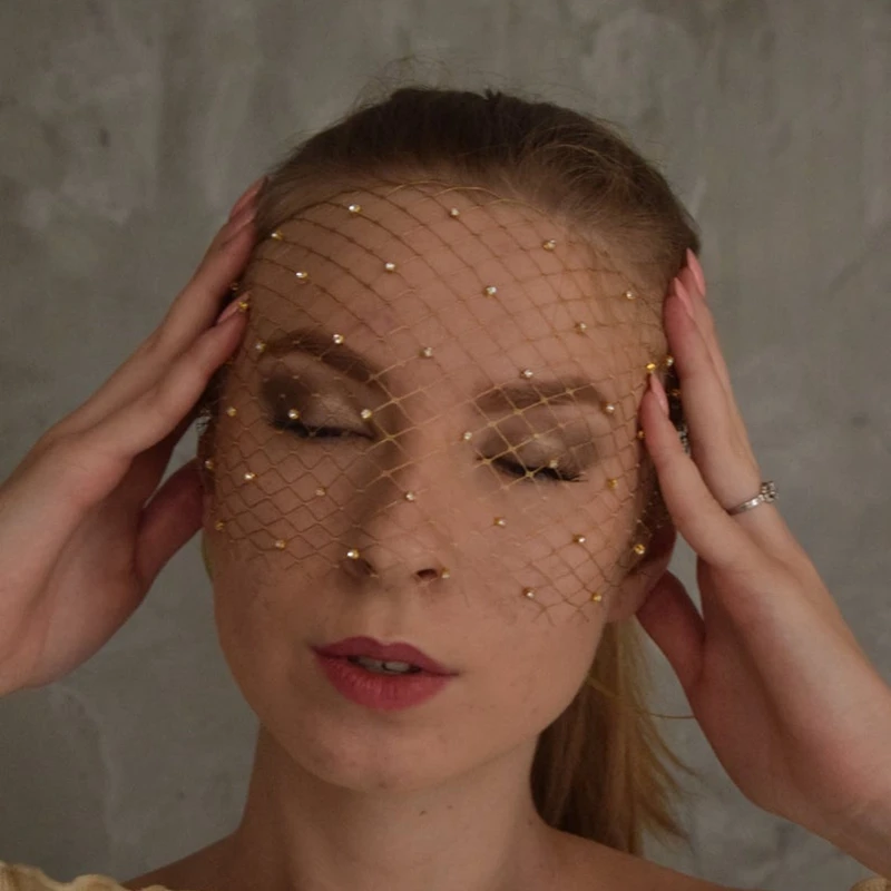 

Повязка на голову из сетчатой ткани, золотистая/серебристая, с кристаллами