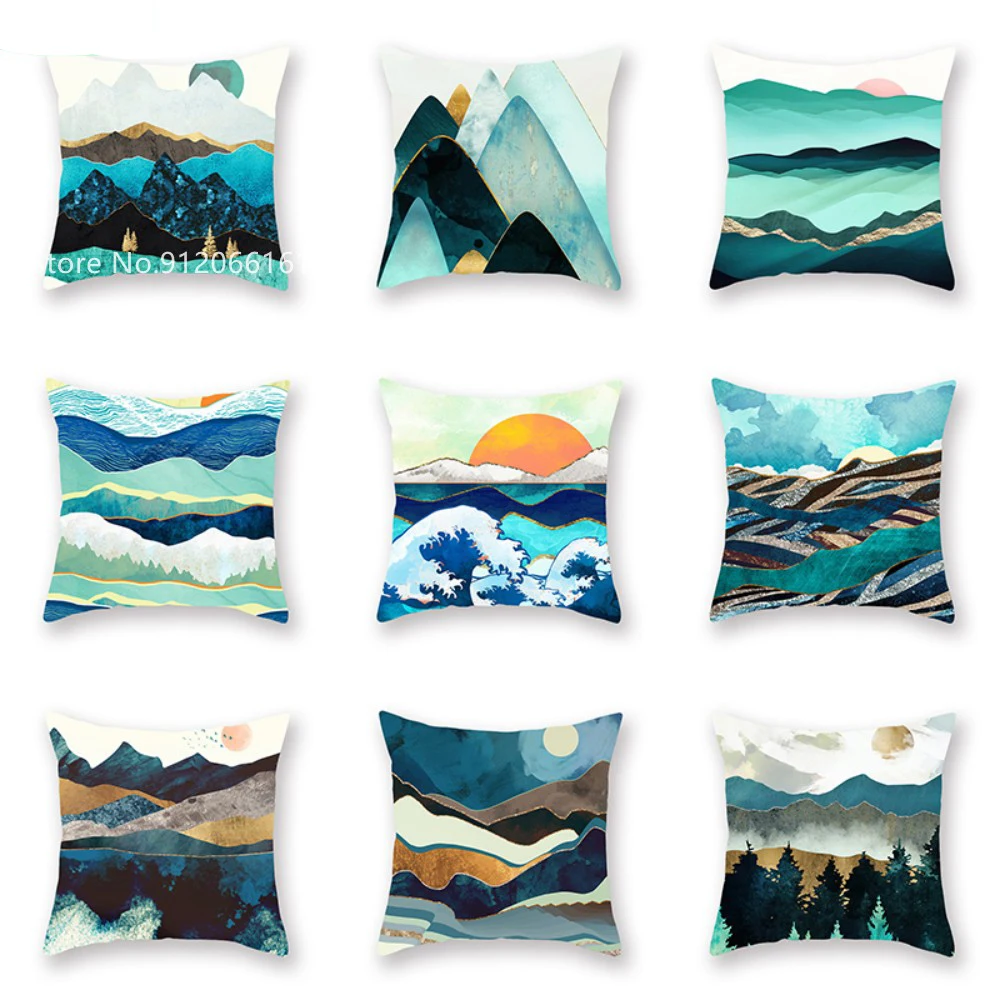 

Sun Mountain Forest Cushion Covers 3D Print Oil Painting Cushion Cover Decorative Green Landscape Pillow Case 45*45cm Pillowcase