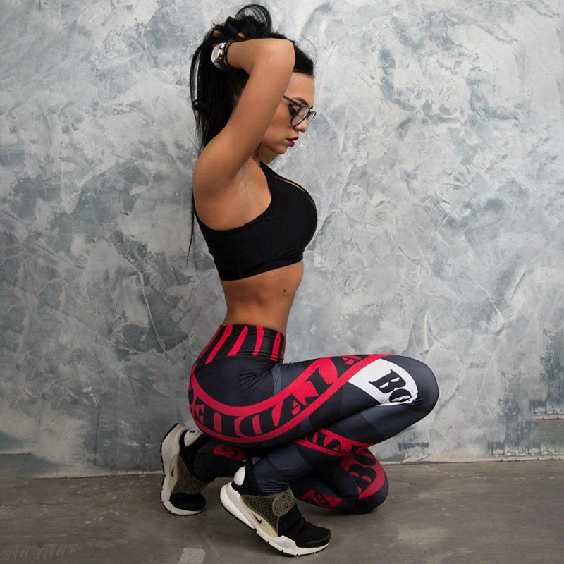 

2019 New Women Breathable Leggins Fitness Leggings Elastic Female Workout Slim Letter Printed Leggings Running Gym pants