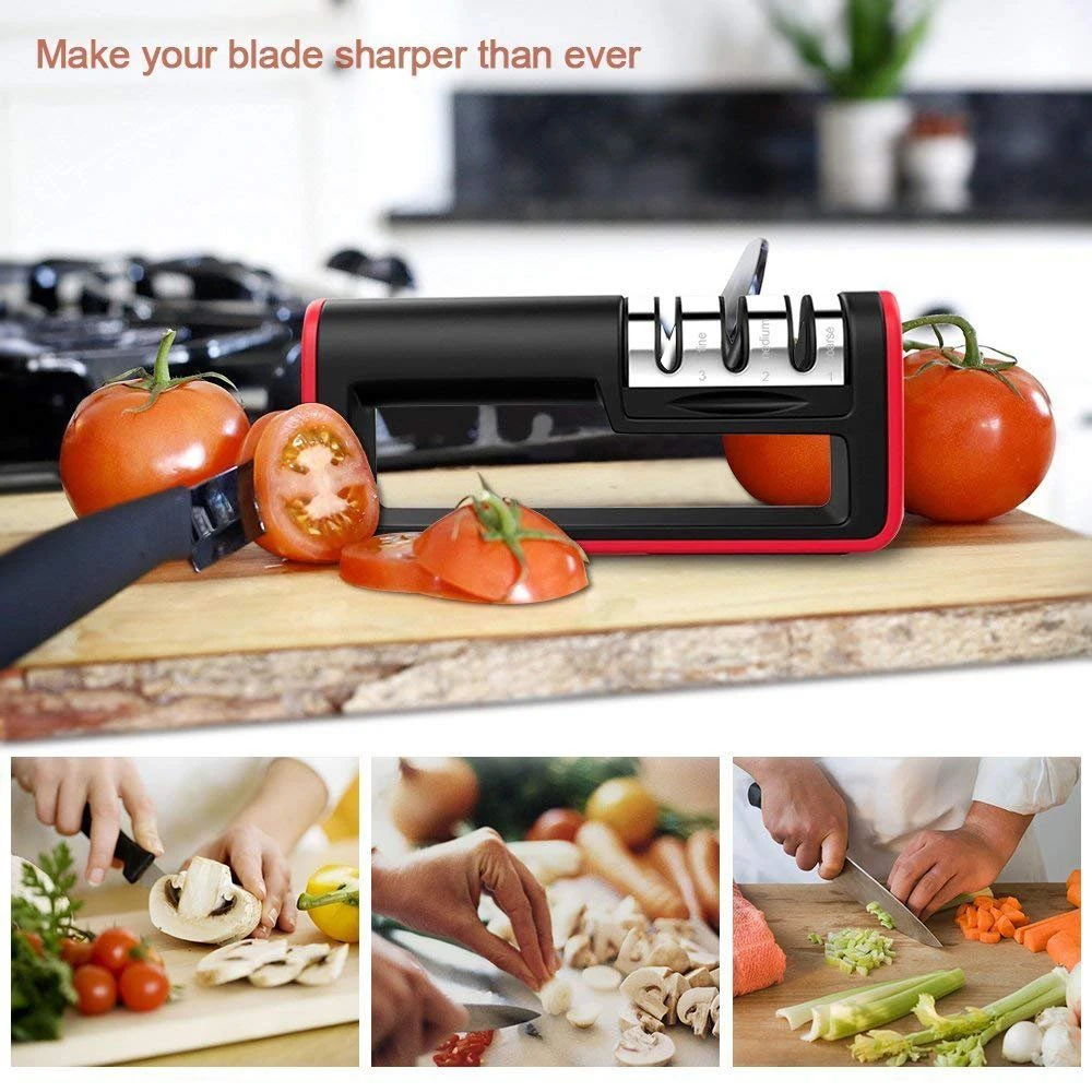 

Professional 3 Stages Sharpener Knife Grinder Non-Slip Silicone Rubber Knife Sharpener Kitchen Blades Diamond Stone Hard