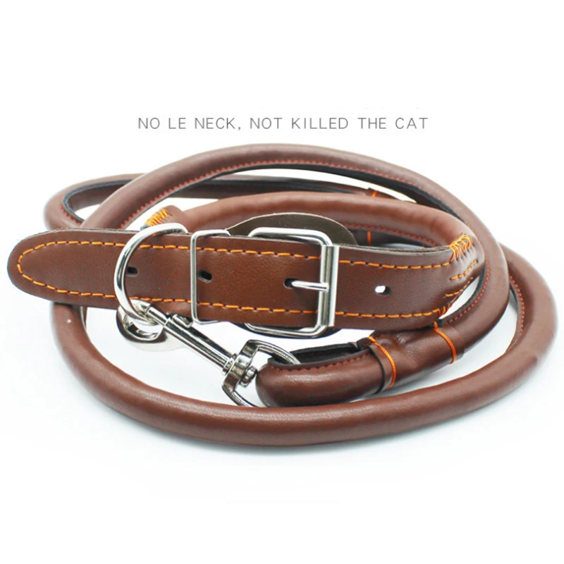 Ошейник из воловьей кожи с цепочкой для домашних животных|Поводки| |