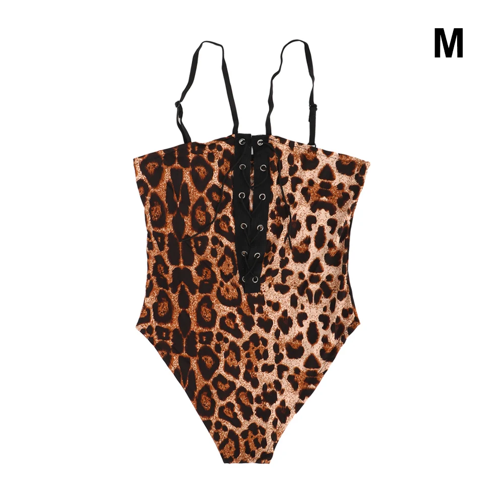 Leopard M OLO Сексуальная женская пижама с открытой промежностью Тедди галстук бюстье Глубокий V нижнее бельё платье для женщин кружева Porno Babydoll Повязки - Цвет: Leopard M