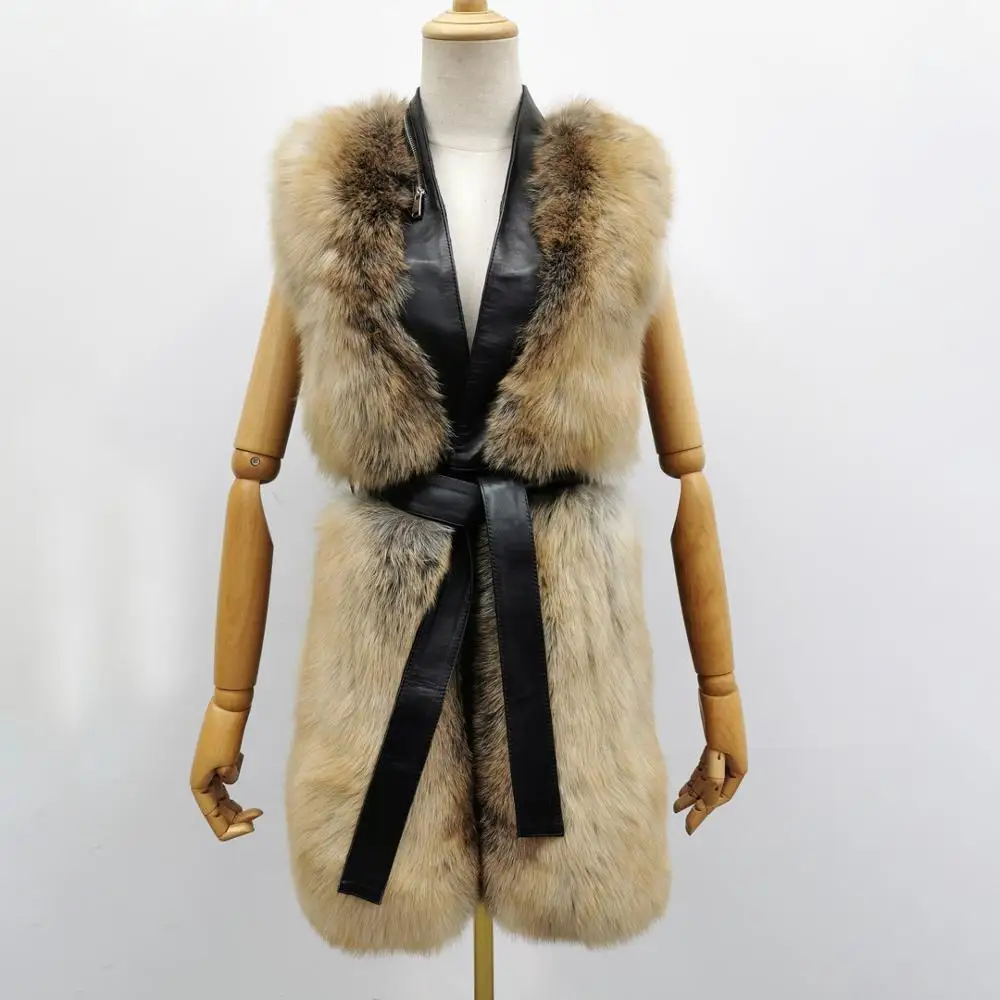 

Genuine Fur Vest Great Long Style Real Fox Fur Gilet Winter New Fashion Women Thicken Warm Sleeveless Waistcoat
