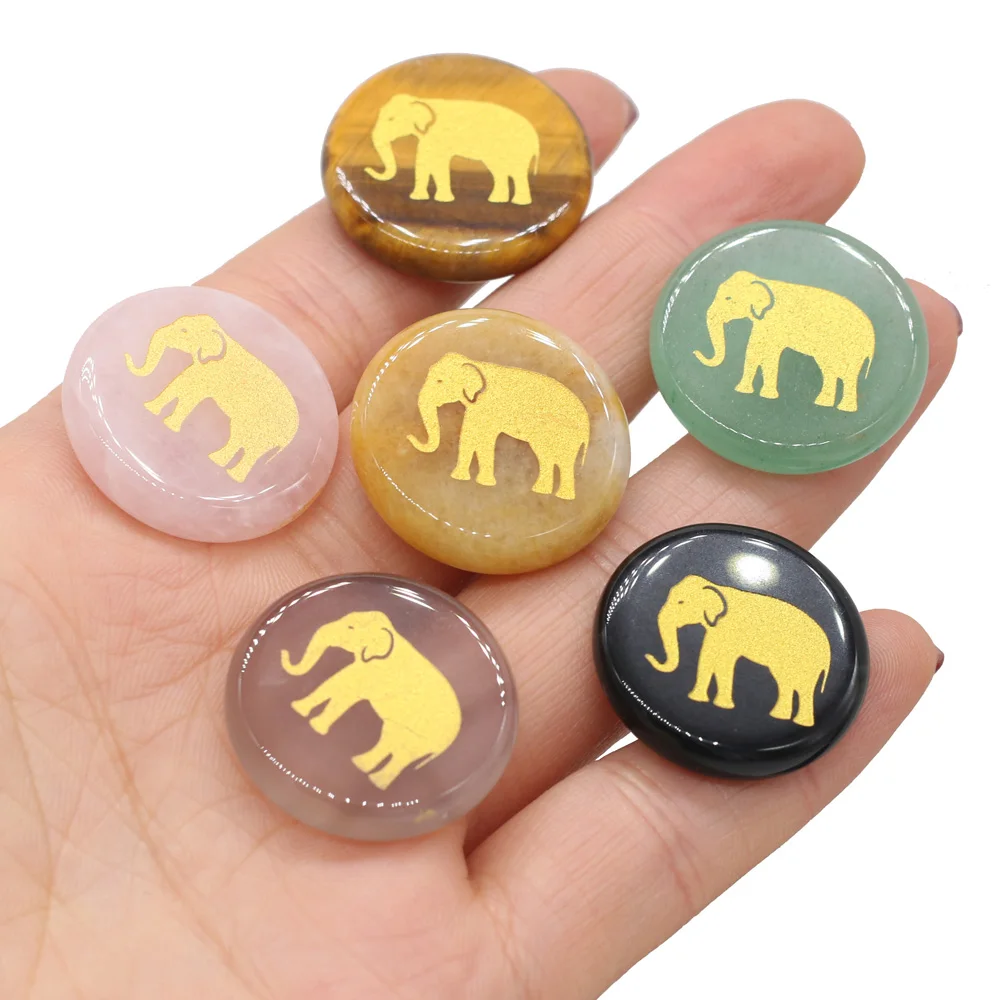 

12 pcs Wholesale Natural Semi-precious Stones Round Beads Elephant Pattern Spiritual Ornament Divination Stone