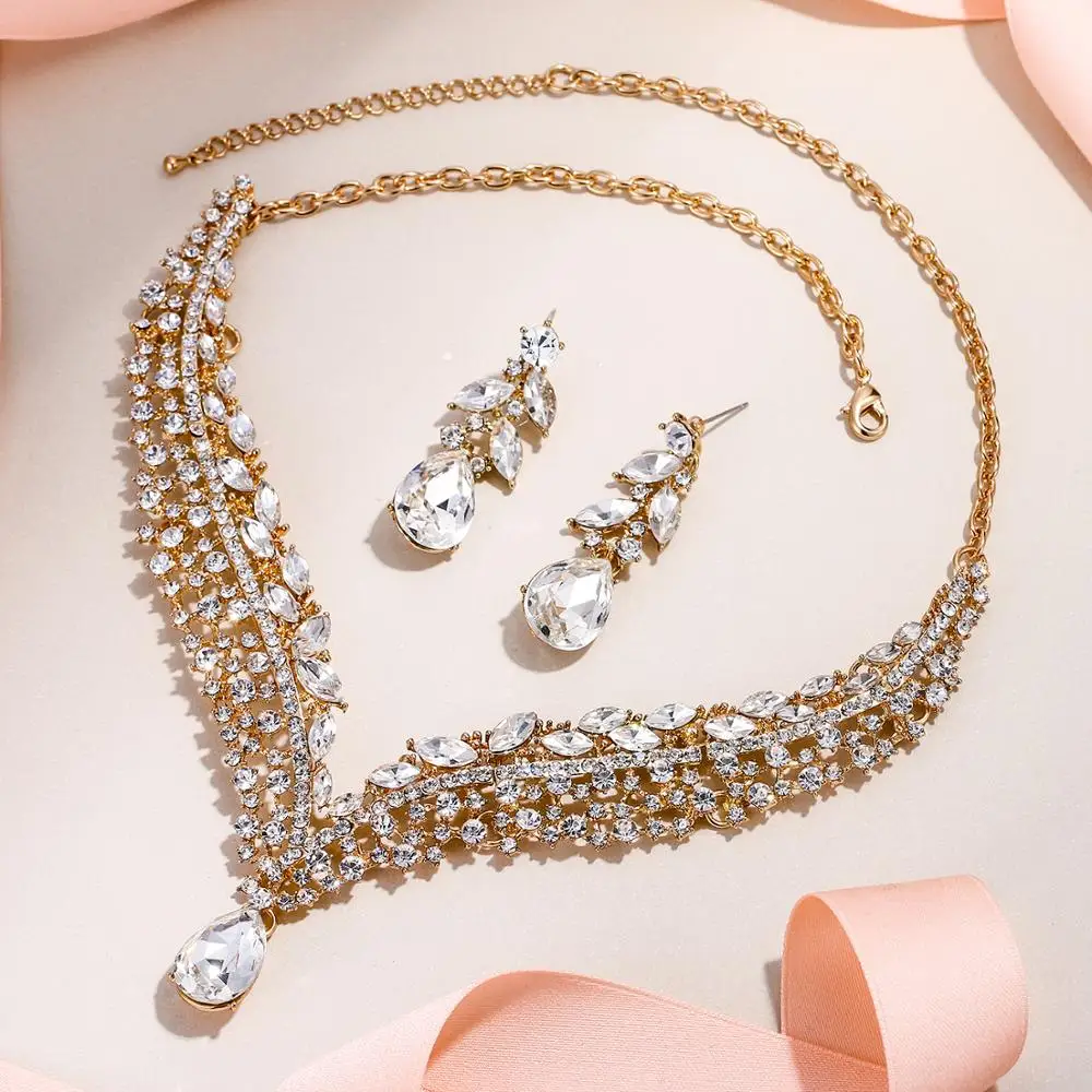 Tuliper свадебный набор украшений для женщин Кристалл свадебное ожерелье серьги