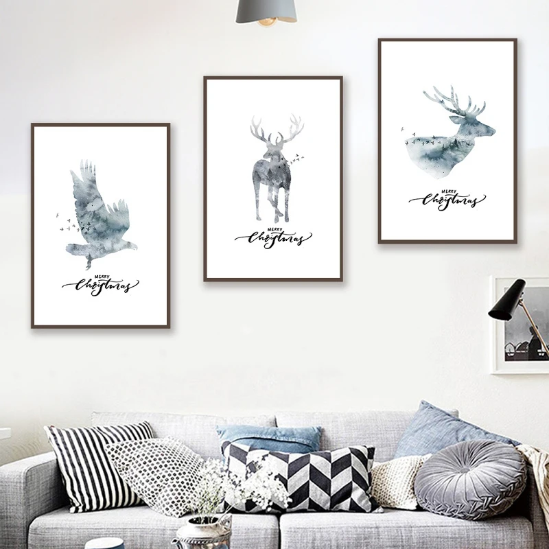 Плакат в скандинавском стиле Nordic Стиль Черный и белый воды Цвет олень настенный