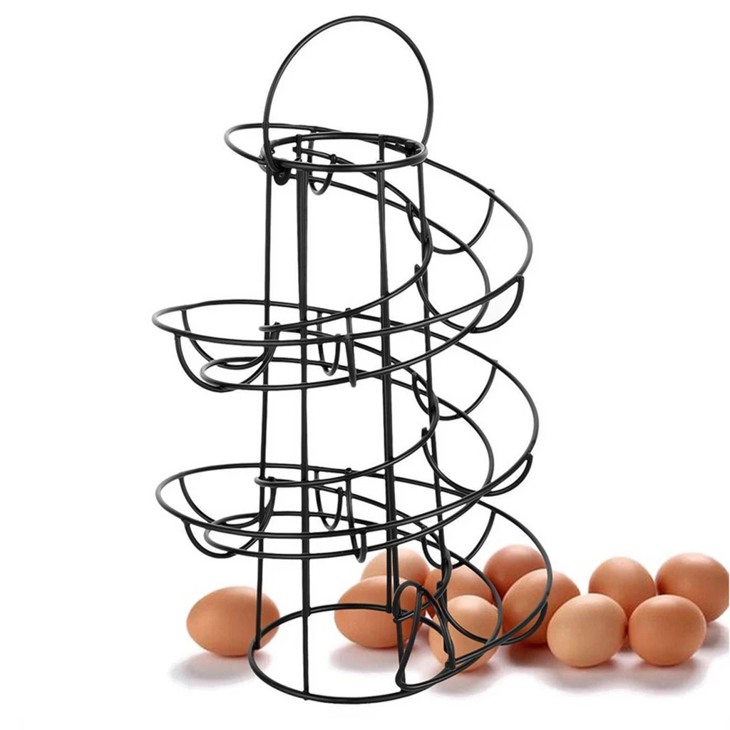 

Iron Spiral Egg Holder Rack Organizer Keeper Stand Space Saving 24 Eggs