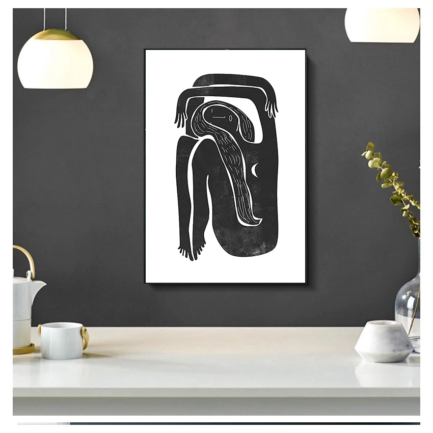 

Портретная живопись пол века Луна плакаты Бохо Художественная печать холст картина домашнее настенное Искусство Декор черный и белый мини...