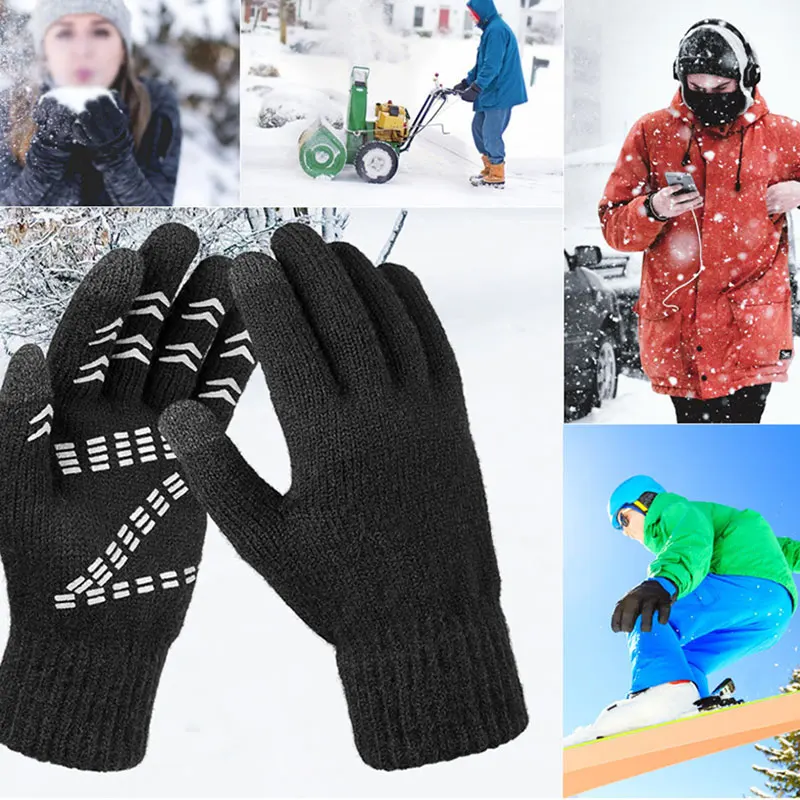

Full Finger Gloves Thicken Wool Cashmere Gloves for Smart Phone Tablet 1PC Men Winter Warm Knitted Gloves Flexible