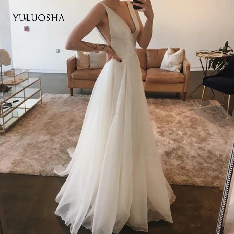 YULUOSHA длинное платье вечернее 2020 сексуальное с v образным вырезом без рукавов