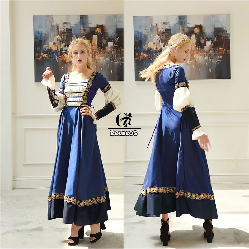 ROLECOS средневековое женское платье с длинными рукавами для девочек корсет Стиль