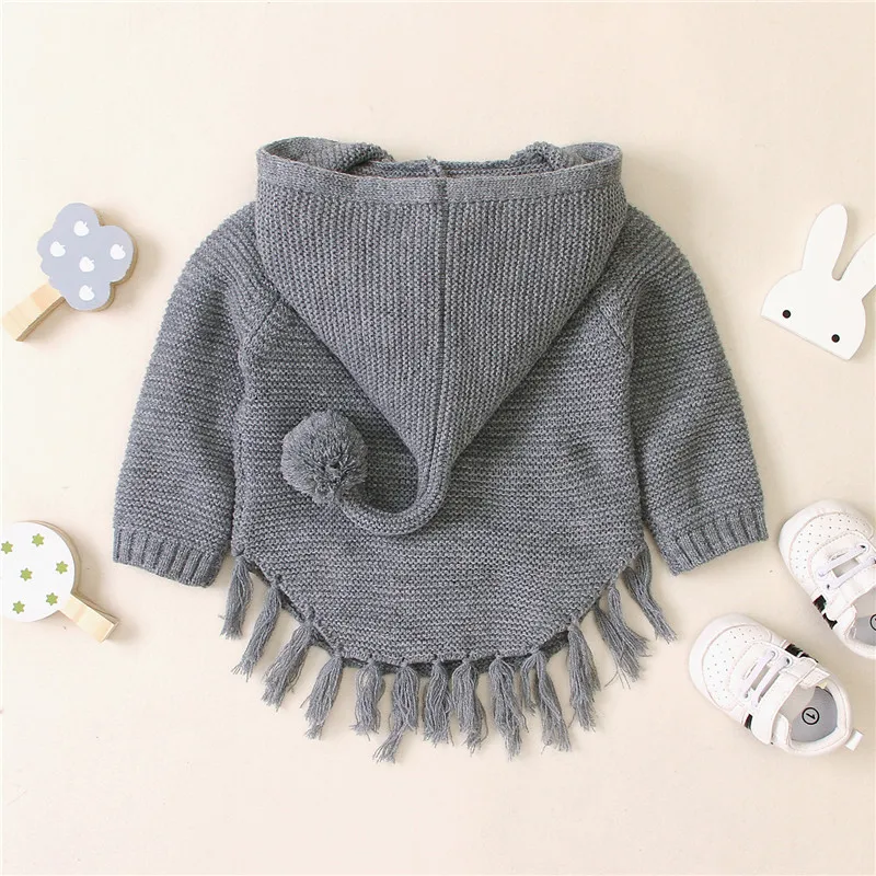 Однотонные свитера pudcoco для младенцев милое пальто с капюшоном и бантом теплая
