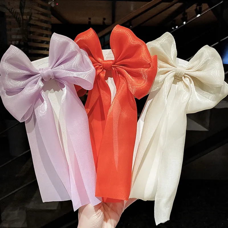 

Solid Color Two-layers Bow Hair Clip Satin Hairpin for Women Girl Ribbon Barrette Bow Spring Hairclip Headwear Hair Accessories