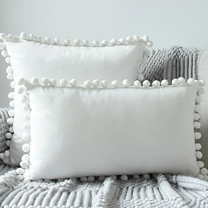 Decorative Luxury Velvet Cushion Cover Sofa Living Room Home Decor Nordic Throw Pillow Hair Ball Plush Fabric Pillowcase |