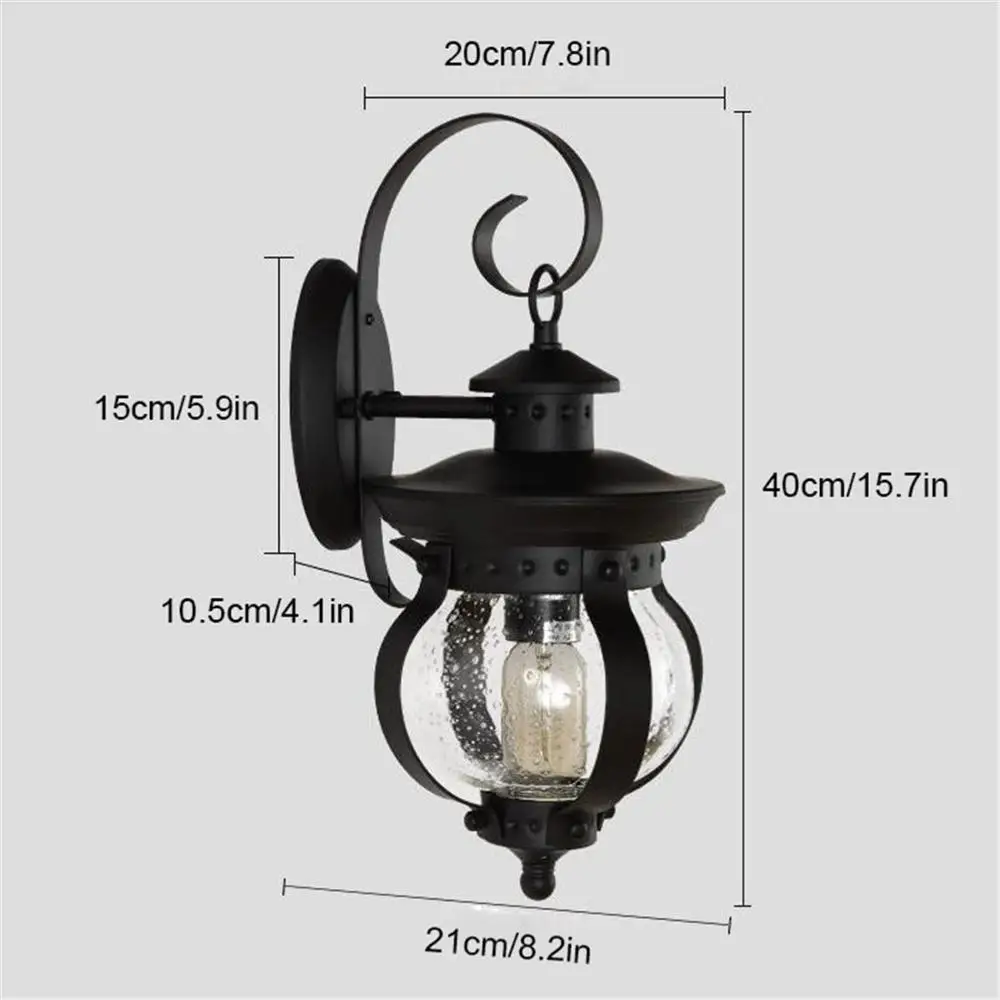 Vintage Wall Lantern Outdoor Light Fixture Black Sconce Porch with E27 Base Socket Anti-Rust Seeded Glass Waterproof lamp | Лампы и