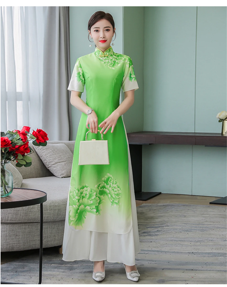 Новая традиционная вьетнамская одежда аозай Вьетнам Cheongsam китайский стиль длинный Ципао вечернее вечерние свадебные платья